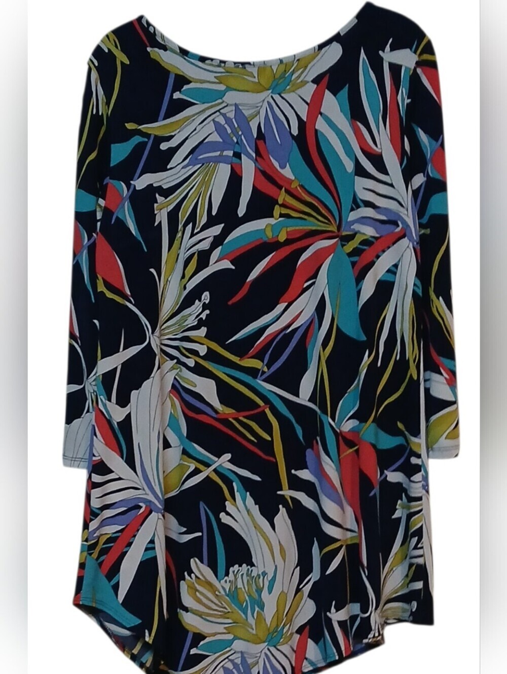 Clara Sun Woo -NWOT Asymmetrical Floral Tunic 3/4 Sleeve Scoop Neck, Size XS USA - Picture 4 of 10